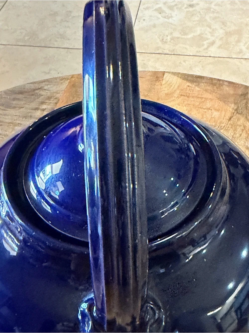 Made in Italy Cobalt Blue Ceramic Teapot Kettle Raised Fruit Floral Decor
